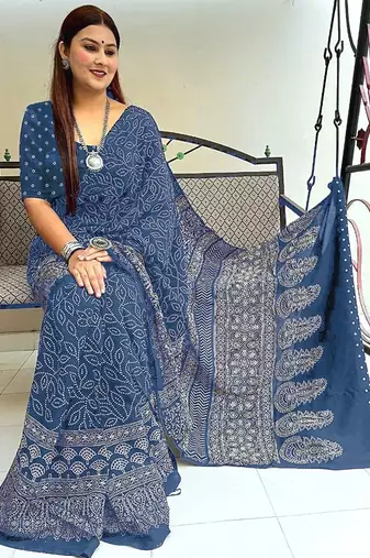 Mtr pure cotton bandhej printd sarees with blouse