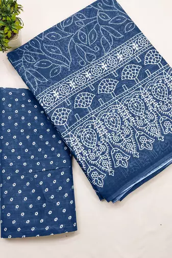 Mtr pure cotton bandhej printd sarees with blouse