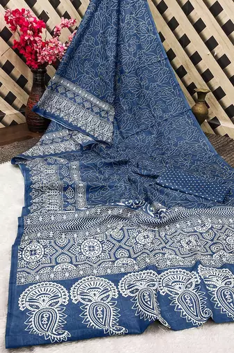 Mtr pure cotton bandhej printd sarees with blouse
