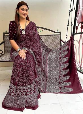 Mtr pure cotton bandhej printd sarees with blouse 1