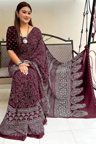 Mtr pure cotton bandhej printd sarees with blouse
