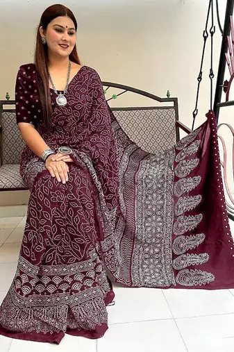 Mtr pure cotton bandhej printd sarees with blouse