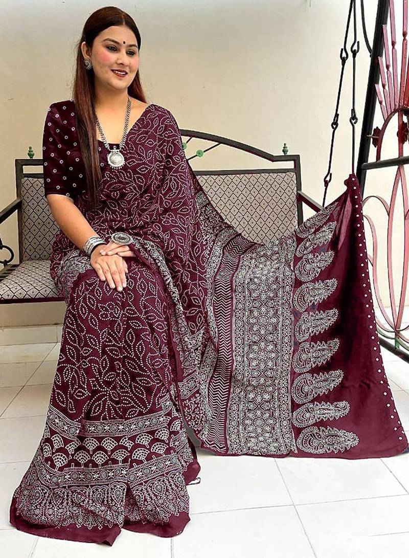 Mtr pure cotton bandhej printd sarees with blouse