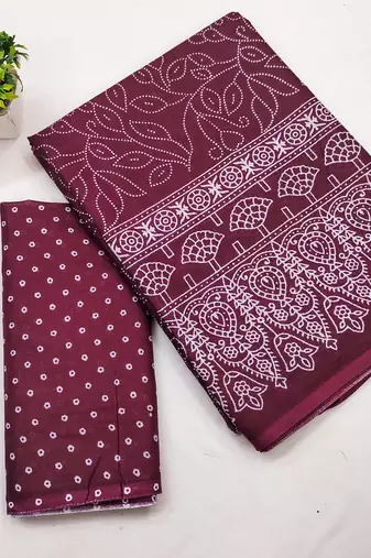 Mtr pure cotton bandhej printd sarees with blouse