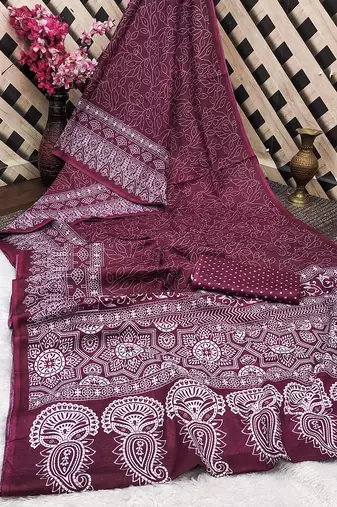 Mtr pure cotton bandhej printd sarees with blouse