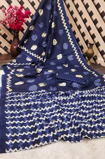 Pure cotton fancy bagru print sarees with blouse pice*