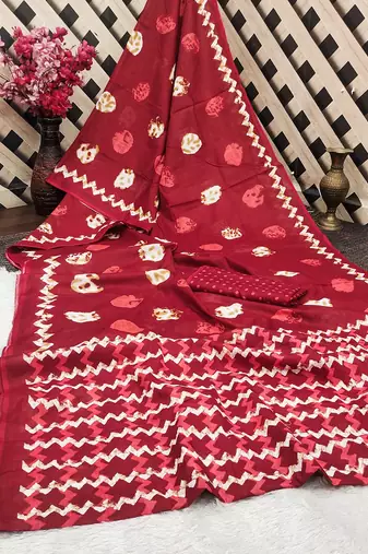 Pure cotton fancy bagru print sarees with blouse pice*