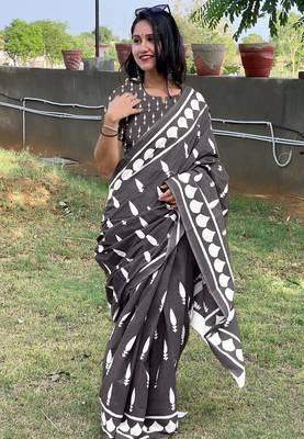 Pure cotton fancy bagru print sarees with blouse pice* 1