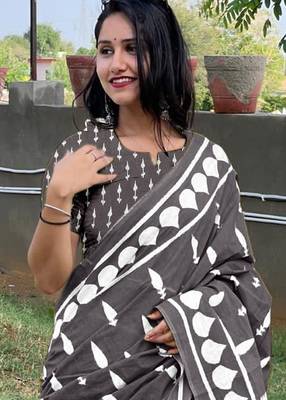 Pure cotton fancy bagru print sarees with blouse pice* 2