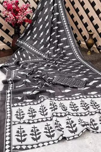 Pure cotton fancy bagru print sarees with blouse pice*