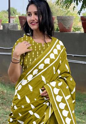 Pure cotton fancy bagru print sarees with blouse pice* 2