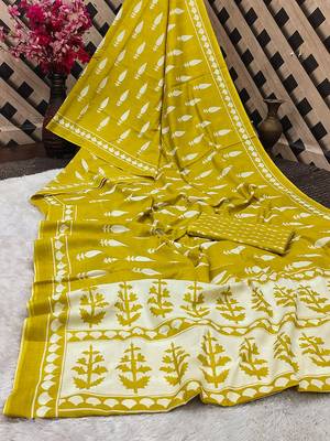 Pure cotton fancy bagru print sarees with blouse pice* 5