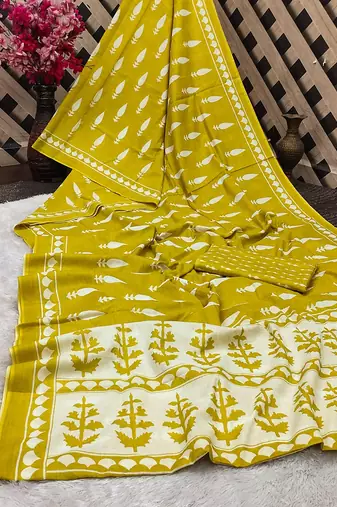 Pure cotton fancy bagru print sarees with blouse pice*