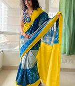 Pure cotton fancy ikkat print sarees with blouse pice*