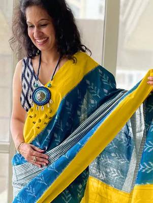 Pure cotton fancy ikkat print sarees with blouse pice* 2