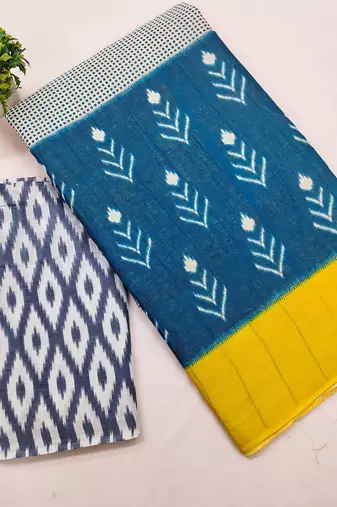 Pure cotton fancy ikkat print sarees with blouse pice*