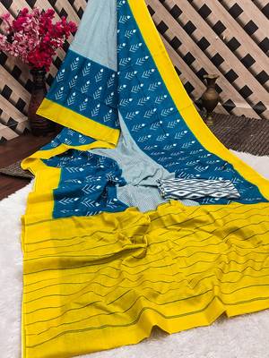 Pure cotton fancy ikkat print sarees with blouse pice* 5