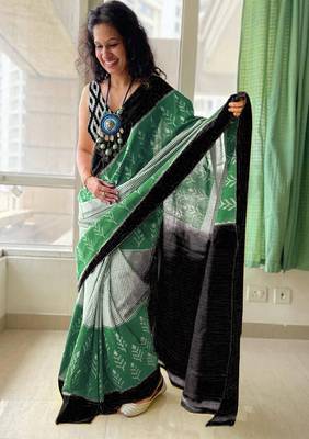 Pure cotton fancy ikkat print sarees with blouse pice* 1