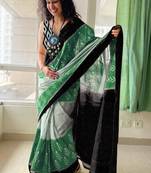 Pure cotton fancy ikkat print sarees with blouse pice*
