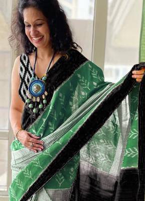 Pure cotton fancy ikkat print sarees with blouse pice* 2
