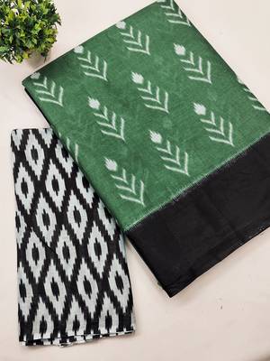 Pure cotton fancy ikkat print sarees with blouse pice* 4
