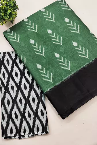 Pure cotton fancy ikkat print sarees with blouse pice*