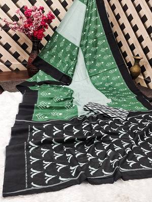 Pure cotton fancy ikkat print sarees with blouse pice* 5