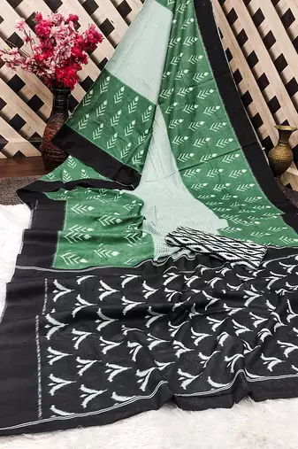 Pure cotton fancy ikkat print sarees with blouse pice*