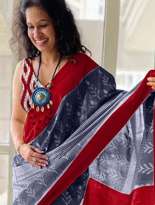 Pure cotton fancy ikkat print sarees with blouse pice* 2