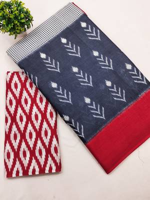 Pure cotton fancy ikkat print sarees with blouse pice* 4