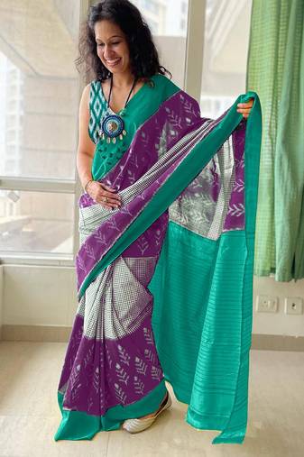 Pure cotton fancy ikkat print sarees with blouse pice*
