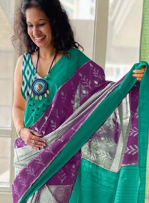 Pure cotton fancy ikkat print sarees with blouse pice* 2