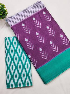 Pure cotton fancy ikkat print sarees with blouse pice* 4