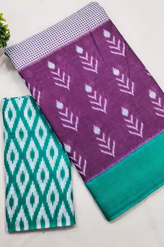 Pure cotton fancy ikkat print sarees with blouse pice*