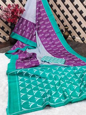 Pure cotton fancy ikkat print sarees with blouse pice* 5