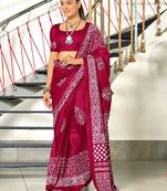 Hand batik block print sarees with blouse pice*
