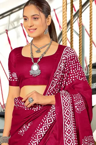 Hand batik block print sarees with blouse pice*