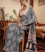 Ajrakh fancy hand block mulmul cotton sarees