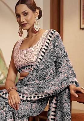 Ajrakh fancy hand block mulmul cotton sarees 2