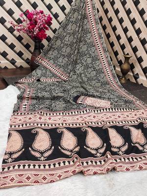 Ajrakh fancy hand block mulmul cotton sarees 5
