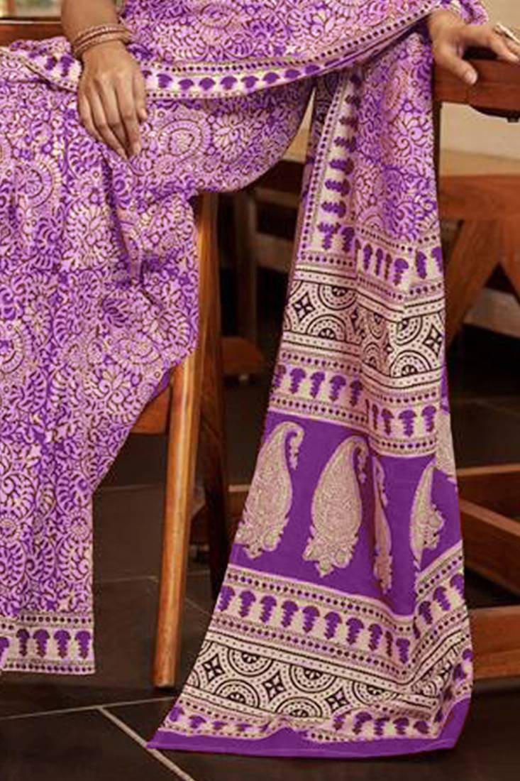 Ajrakh fancy hand block mulmul cotton sarees