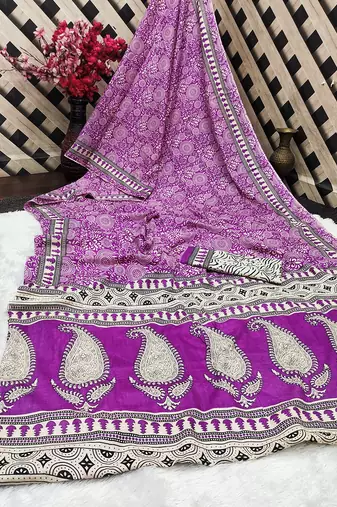 Ajrakh fancy hand block mulmul cotton sarees