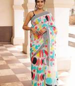 Pure cotton white and multi colour  block print sarees