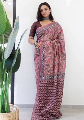 Bagru hand block print pure cotton ajrakh test sarees 1