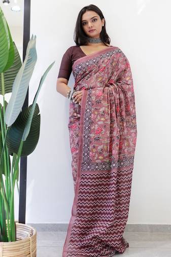 Bagru hand block print pure cotton ajrakh test sarees