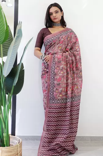Bagru hand block print pure cotton ajrakh test sarees