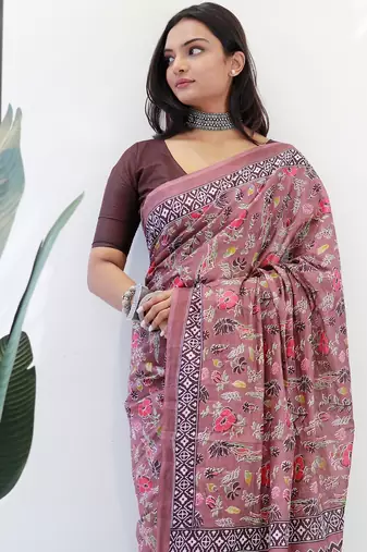 Bagru hand block print pure cotton ajrakh test sarees