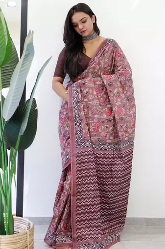 Bagru hand block print pure cotton ajrakh test sarees