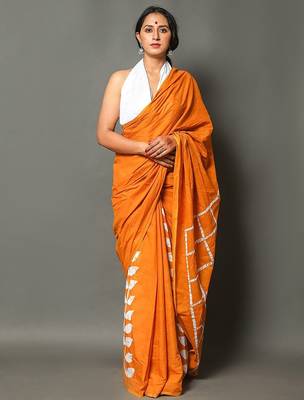 Pure cotton haf-haf hand block print sarees with blouse pice 1