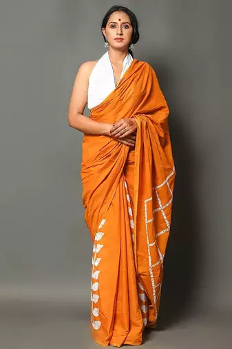 Pure cotton haf-haf hand block print sarees with blouse pice